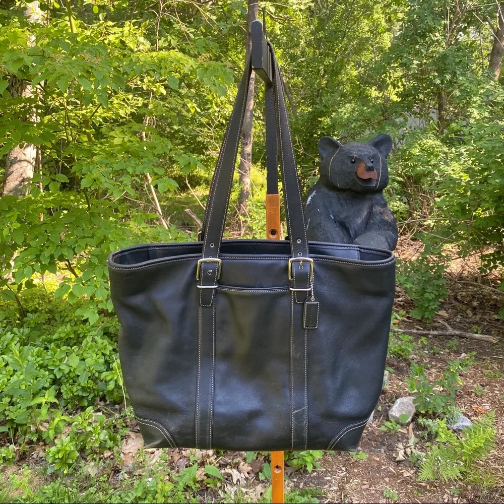 Coach Black Leather Tote with Contrast Stitching